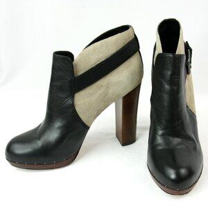 Sam Edelman Lulu Leather Suede Platform Slip In Ankle Boots Booties Heels 10